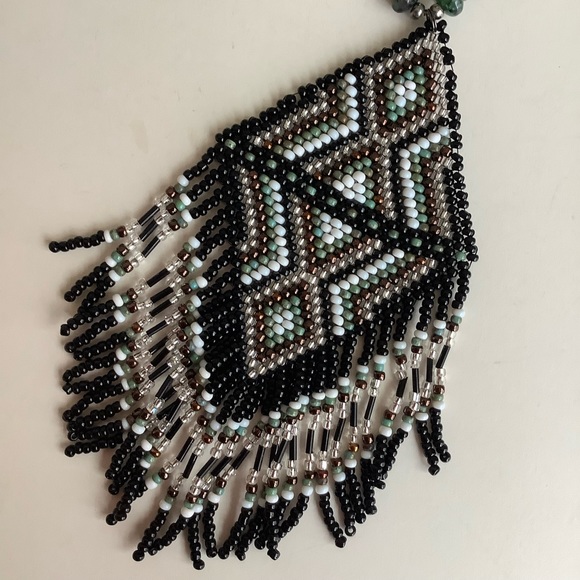 Turquoise beaded boho festival necklace with handmade beaded pendant - Picture 2 of 4